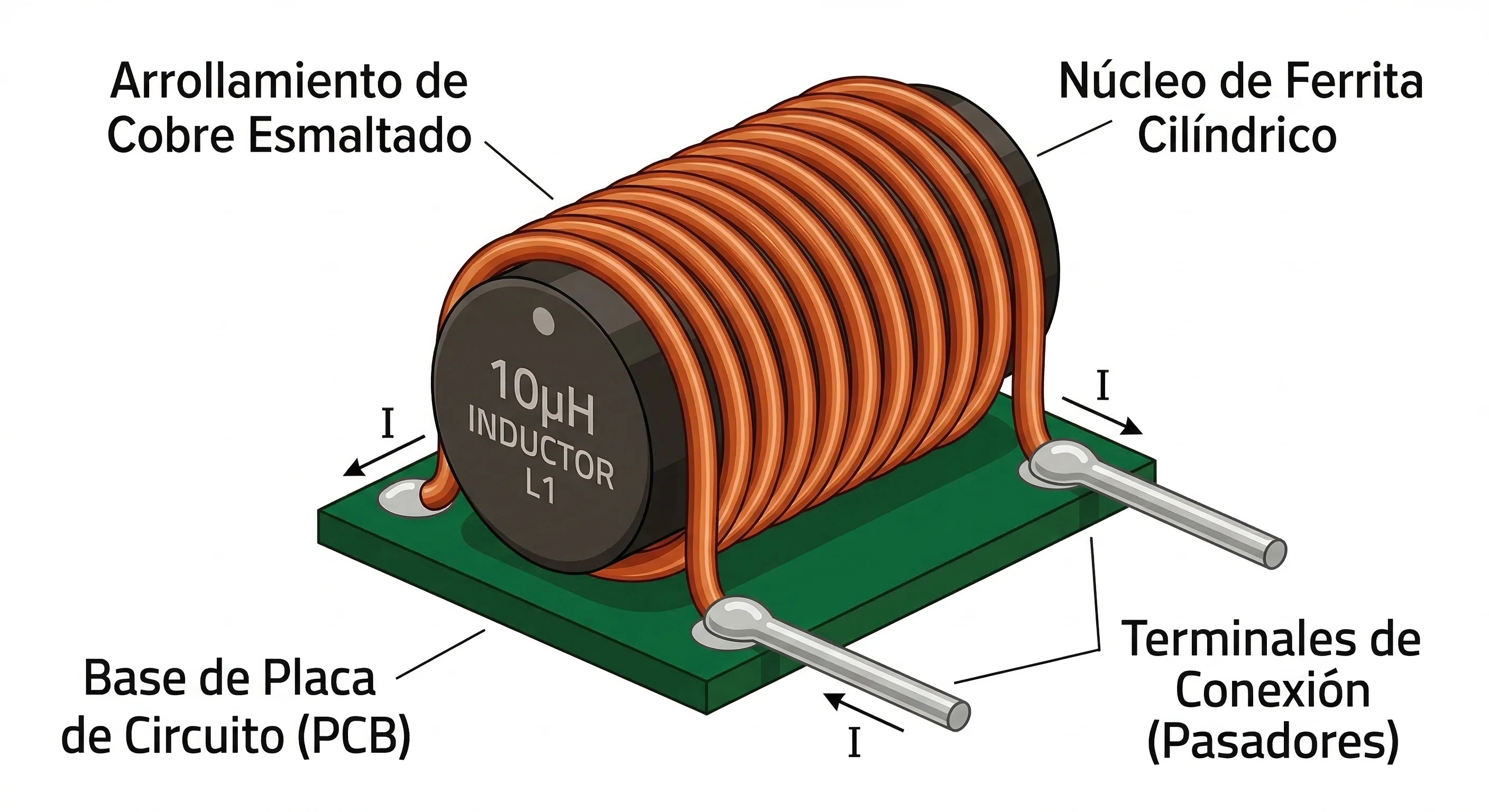 Inductor o bobina utilizada en circuitos electrónicos para almacenar energía en forma de campo magnético